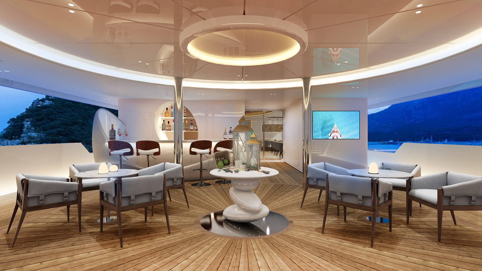 WHITE PEARL Upper Deck Seating And Bar Luxury Yacht Browser by